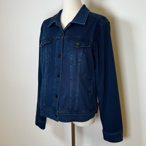 Liverpool Los Angeles Dark Americana Denim Jean Jacket Women’s Size Medium - Picture 2 of 12
